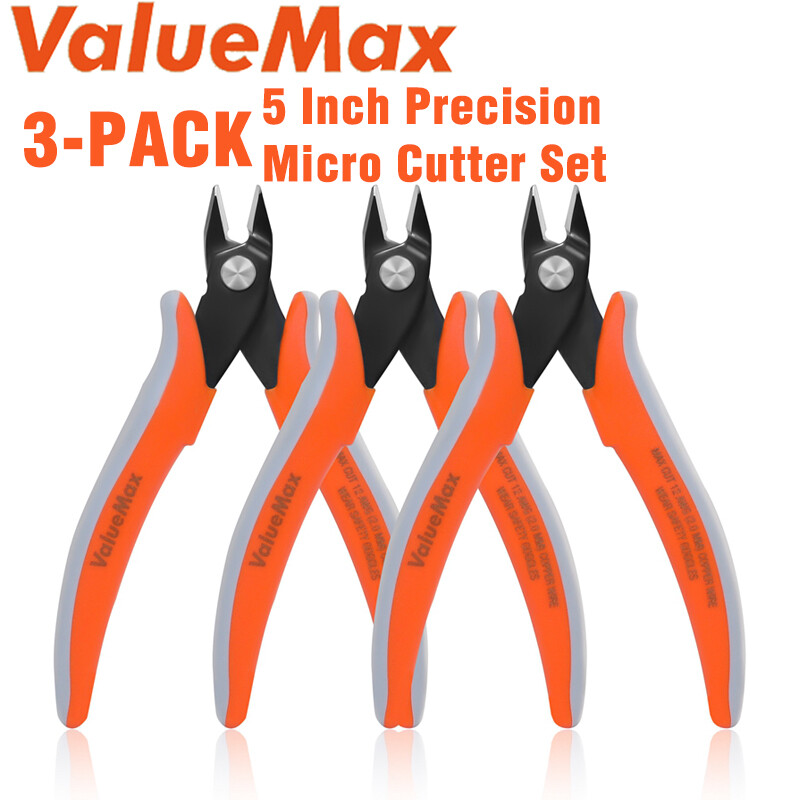 ValueMax 3PCS 5" Flush Wire Cutter Precision Micro Cutter Anti-Slip Flush Pliers