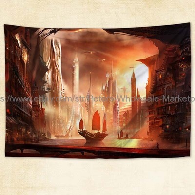 fantasy city boat river tapestry cloth poster cool bedrooms