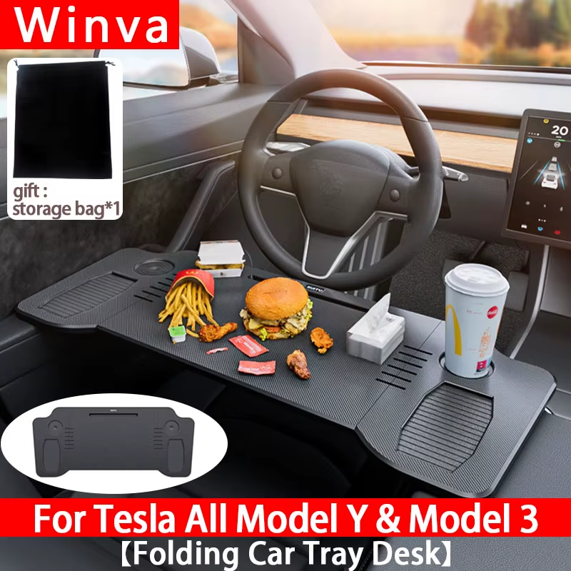 for Tesla Model 3 & Model Y 2017-2025 1PC Double Folding Car Food Tray DeskPort