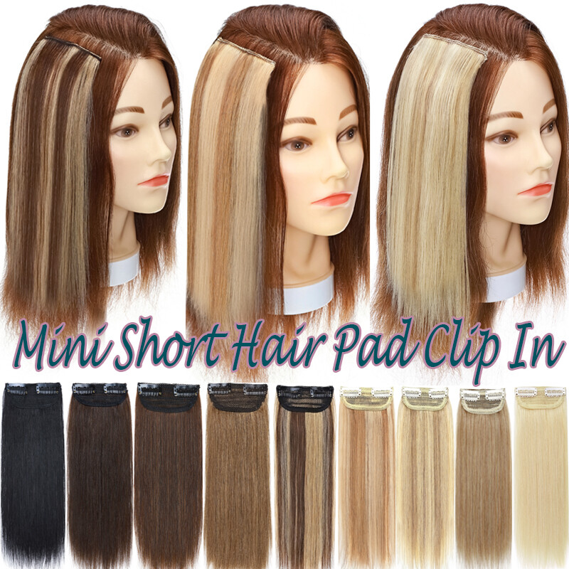 Short Mini Hair Pad Clip In Real Remy Human Hair Extensions Topper Hairpiece 10