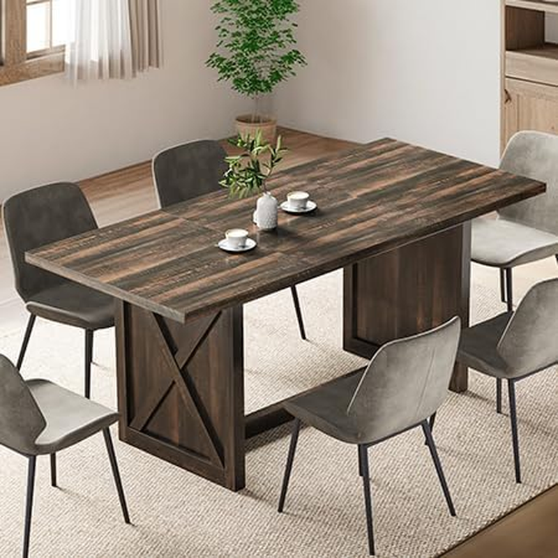 70.8" Large Farmhouse Dining Table for 6 to 8 People, Rustic Style Wood Dinner T