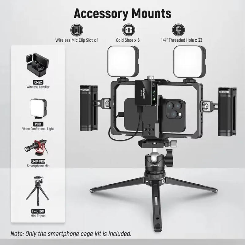 - PA009 Upgraded Phone Rig Vlogging Kit Video Stabilizer with Dual Handle Wirele