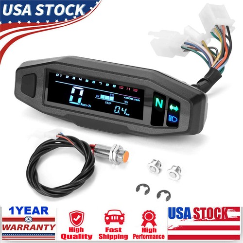 US Motorcycle LCD Digital Odometer Speedometer Tachometer Gauge w/Bracket Parts