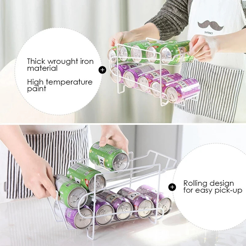 Loading Beverage Can Dispenser Rack Soda Cans Organizer for Fridge Cabinet_White