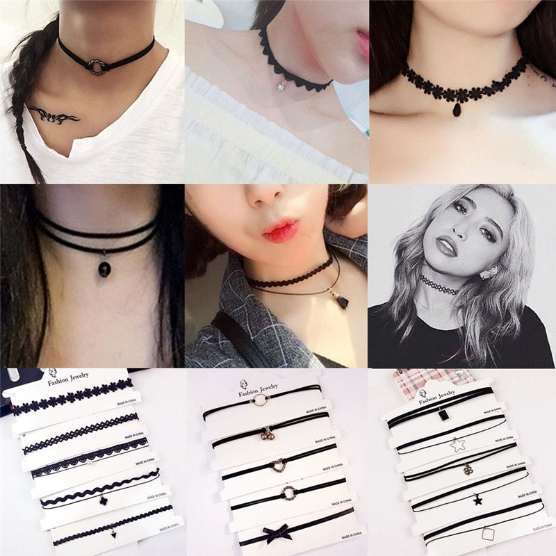 10PCS//SET Women Chunky Collar Statement Choker Necklace Pendant Chain Vintage