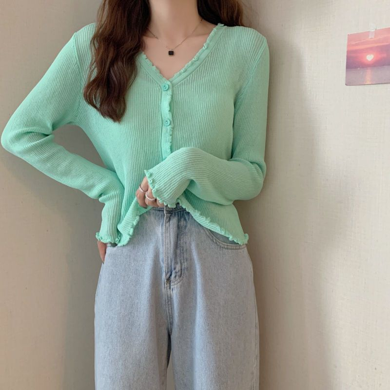 Women's Sweater Thin Gentle V-Neck Summer T-Shirt Long