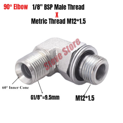 Hydraulic Fitting 90° Elbow 1/8'' BSP Male Thread x M12 M12*1.5 Male O-Ring