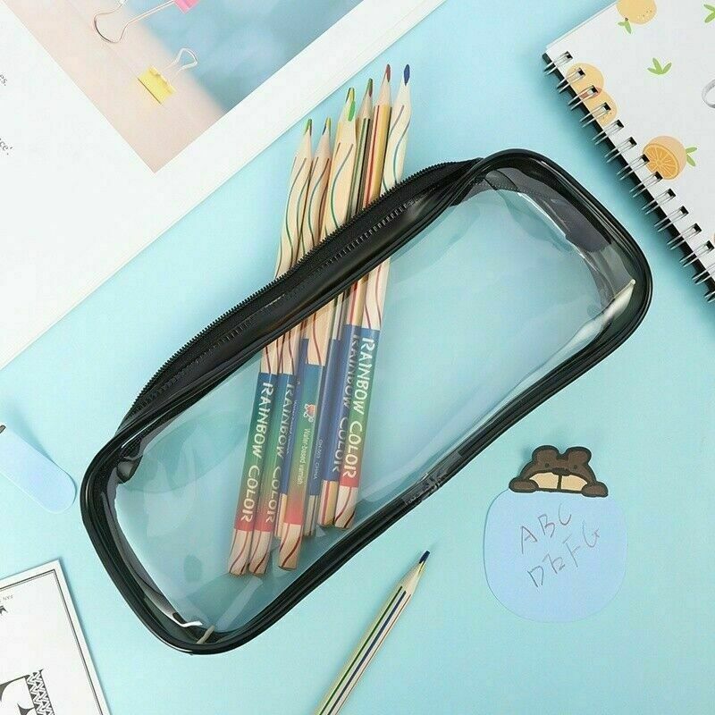 Clear Makeup Pouch Bag Pencil Case Zip Stationery Cosmetics Storage Portable UK