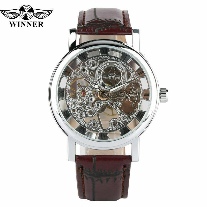 WINNER Mechanical Hand Winding Skeleton Leather Band Strap M