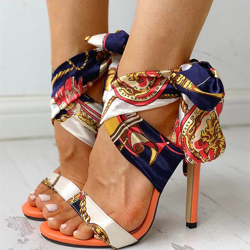 Ribbon Summer Multi-Color High Heel Sandals | eBay
