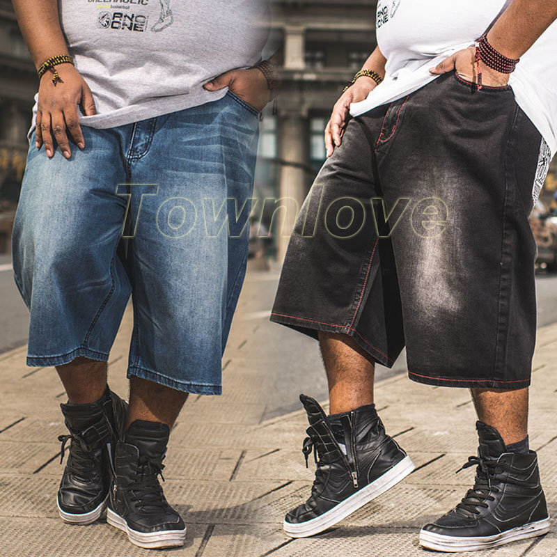 Men Baggy Jeans Shorts Loose Hip Hop Denim 3/4 Cargo Trouser