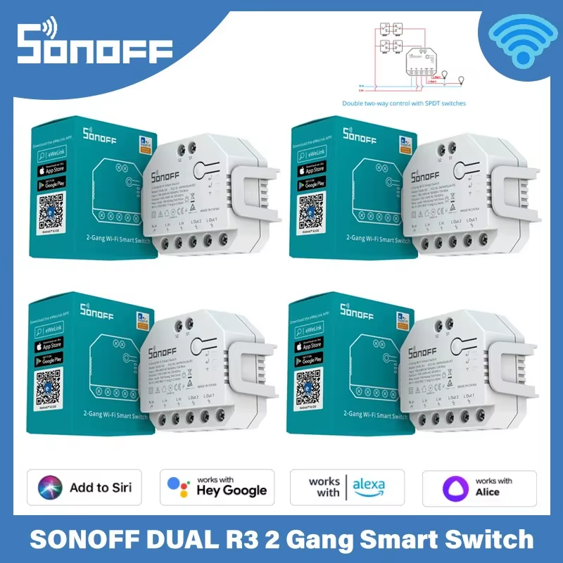 Dual R3 Dualr3 WiFi Curtain Switch 2-Gang with Power Metering Dual Relay Module