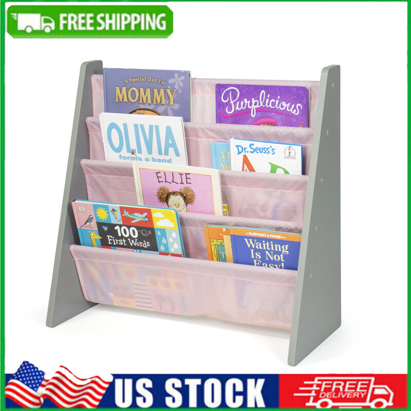 Kids Bookcase w/ 4 Shelves Book Organizer Playroom Storage Bookshelf Heavy Duty