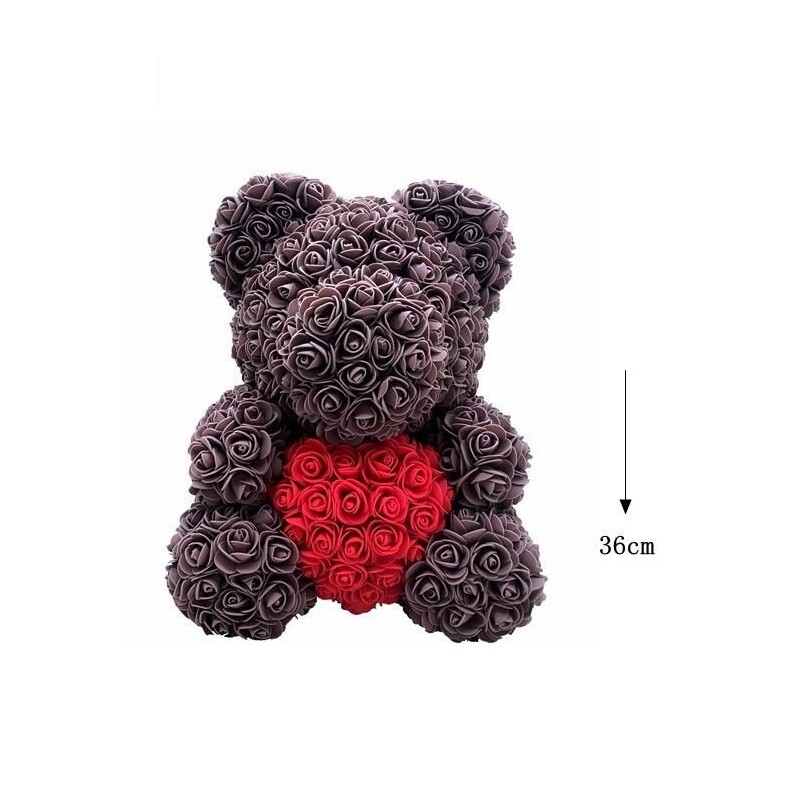 Orso Orsetto Orsacchiotto Rose Artificiali 36 cm Soffice Marrone Cuore Love Fab