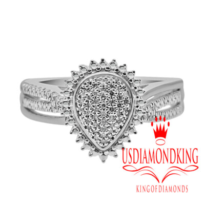 Pre-owned Usdiamondking Ladies 10k Real White Gold .10ct Genuine Natural Diamond Pear Shape Ring Band In H-i