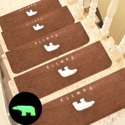 5Pcs Stair Treads Carpets Non-Slip Mats Bear Rugs Rubber Backing Luminous Indoor