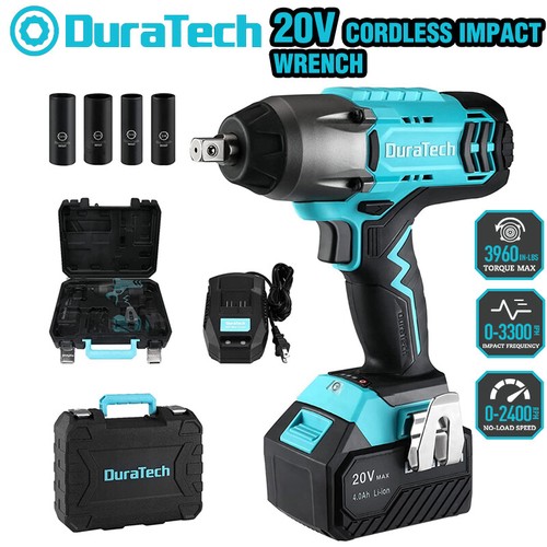 DURATECH 20V Cordless Impact Wrench 1/2-in Sockets 330 Ft-lbs High Torque Wrench