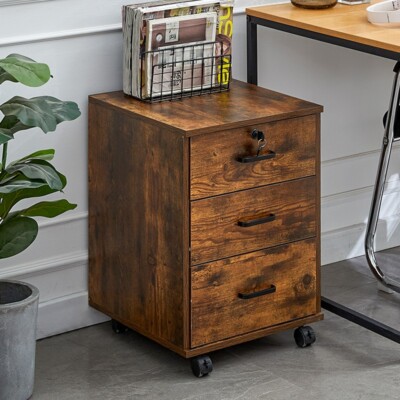 Brown Office Cabinet Filing Cabinet Organizer File Storage 3 Drawers Lockable