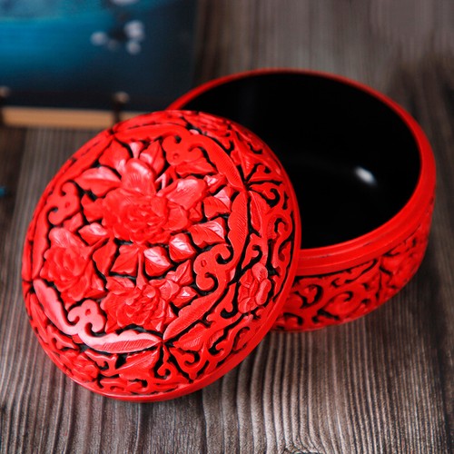 chinese lacquerware box Japan lacquerwork carved peony