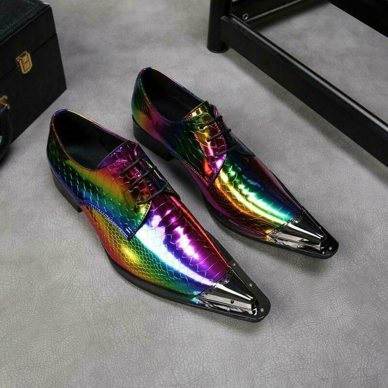 靴 Belted lame leather shoes Multicolor Snakeskin Pattern Men's Leather Dress Shoes Metal