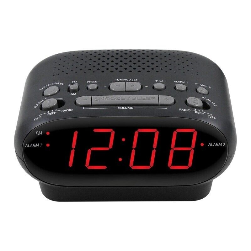 Digital AM/FM Alarm Clock Radio, Black with Red LED Display