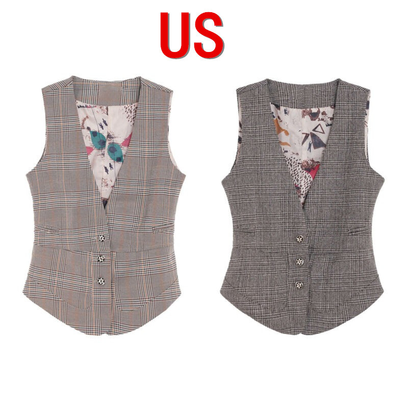 US Womens Button Down Double-Breasted V Neck Business Suit Vest Dressy Waistcoat
