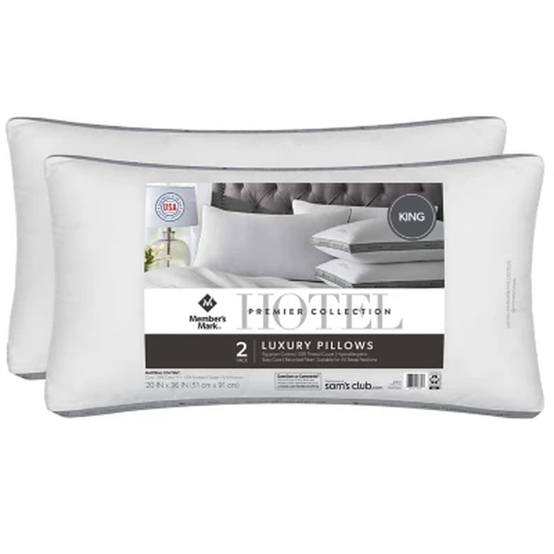 Member'S Mark Hotel Premier Collection Bed Pillows, 2 Pack (Assorted Sizes)