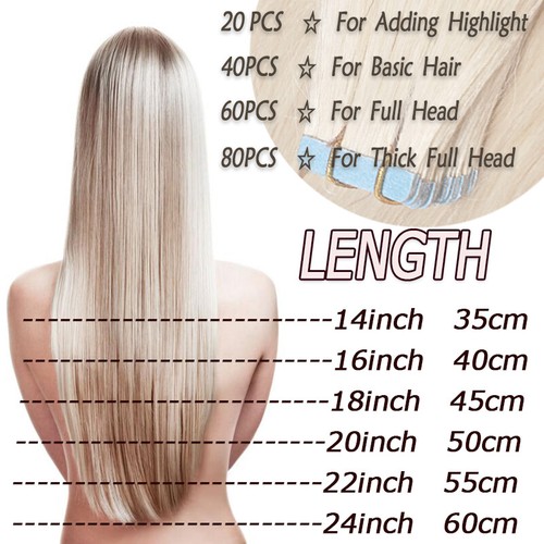 CLEARANCE Tape In Remy Human Hair Extensions Skin Weft Full Head US Stock 80PCS