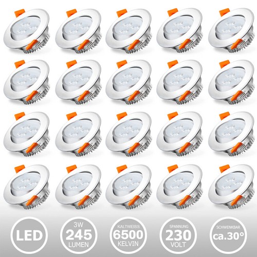 20X LED Spot Einbaustrahler Set Einbauleuchte Deckenleuchte Strahler IP44 3W-7W