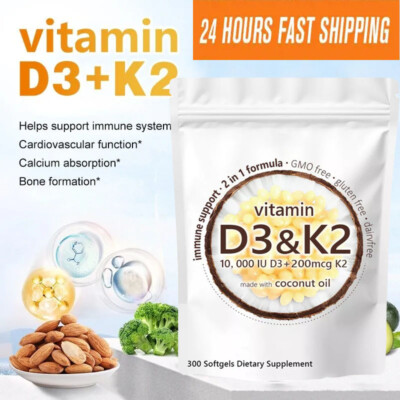 Vitamin D3 K2 Supplement Softgels 300 Capsules - US Stock
