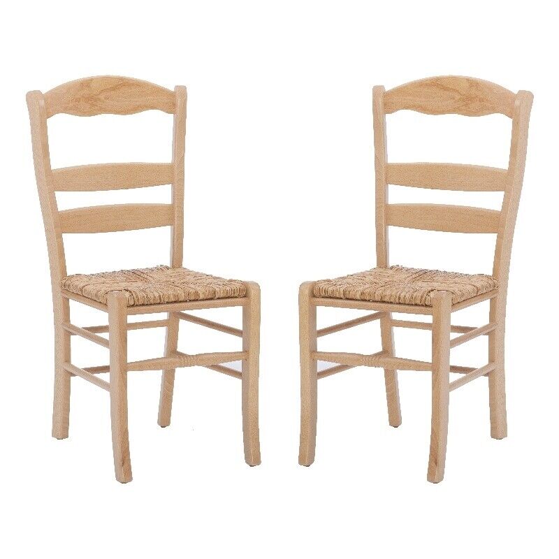 Linon Kip Beechwood Set Of 2 Rush Seat Ladder Back Dining Chairs In Natural