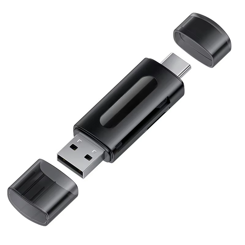 Mini SD TF Card 4In1 Multifunction USB TypeC Card Reader, External Storage, Black, Expandable, Compatible with USB 2.0