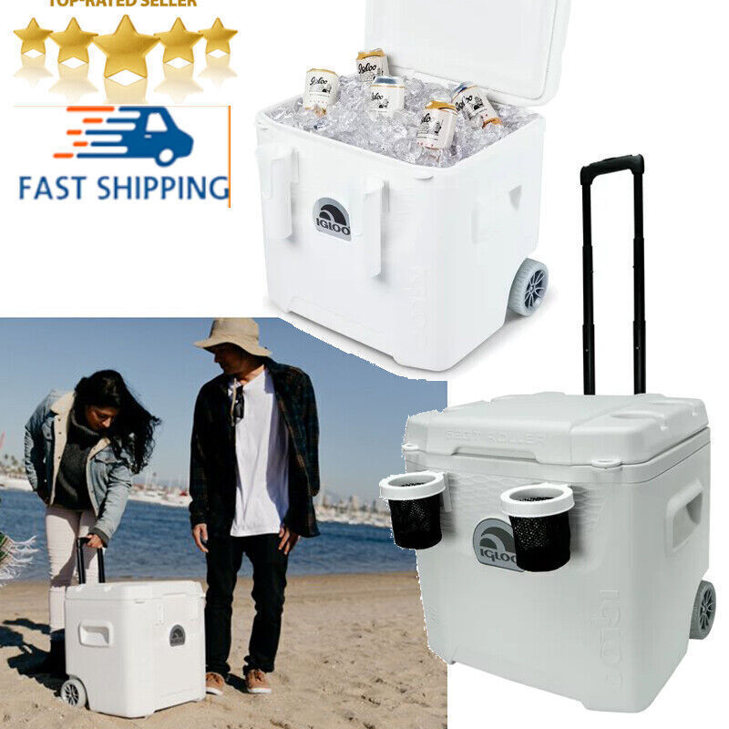 W/wheels Lockable Lid Camping Coolers Box White