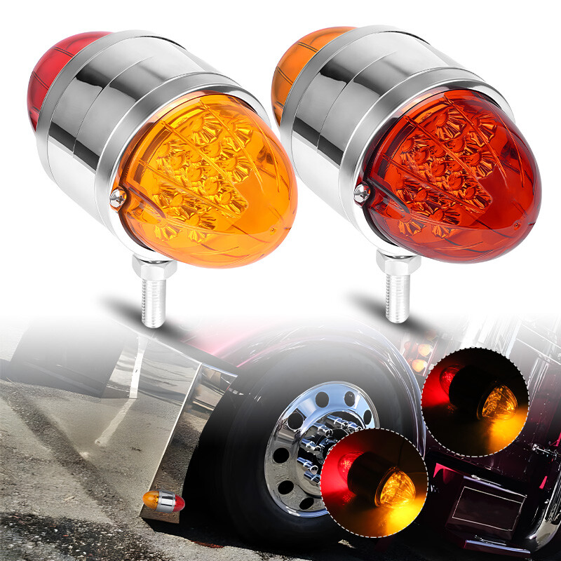2X LED Dual Face Red/Amber Marker Lights Turn Signal Semi Truck Trailer Fender