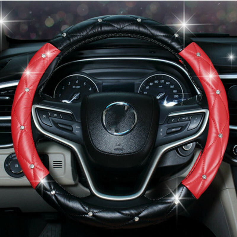 Universal Car Steeing Wheel Cover PU Leather Faux Diamond Auto Accessories Soft