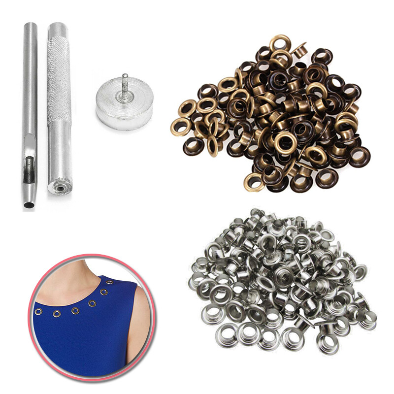 Eyelet Setter Kit 4mm Hole Punch Anvil Tool With 100 Grommets Craft Leather Set