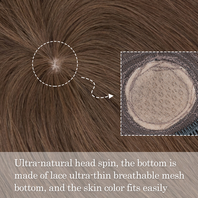 100% Remy Human Hair Topper Toupee Clip In Top Hairpiece with Bangs Mono Base