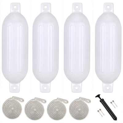 4 Ribbed Marine 6.5'' X 24'' Boat Fender Vinyl Bumper Dock Shield Protection White