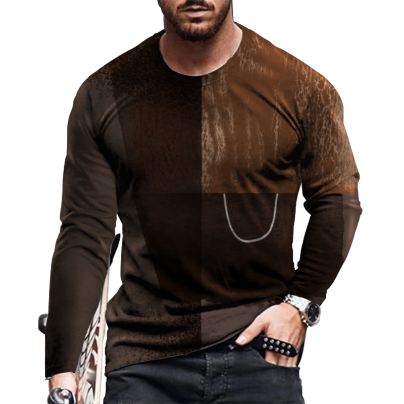 Fashion T Shirt Men Vintage Brown Chocolate T-Shirt Long Sleeve Dress Ultra Soft