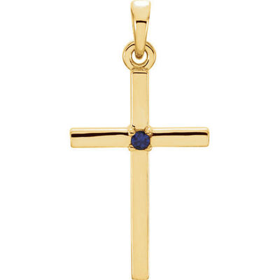 JADiamonds Blue Sapphire Cross Pendant In 14K Yellow Gold