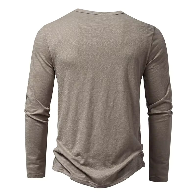 Men's Shirt Cotton Henley Neck T-Shirts Long Sleeve Casual Button Plain 25% OFF