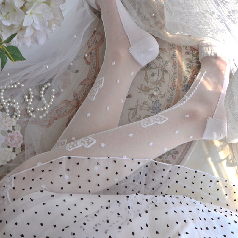 Girl Lolita Mesh Sheer Stocking Long Socks Overknee Thigh High Bowknot Print