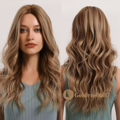 Long Wavy Highlight Brown Blonde Fanshion for Women Wigs Synthetic Hair Daily US