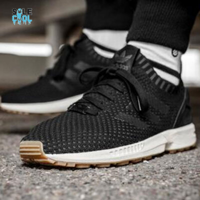 Adidas Originals ZX Flux PK Black Gum Mens Primeknit Running Sneakers BA7371