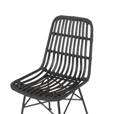 Noble House Assisi Wicker Dining Chair in Gray and Black (Set of 2)
