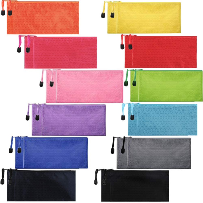Pouch, Waterproof Zipper File Bag Pen Case, For Office
