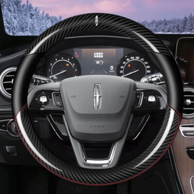 For Lincoln 15'' 38cm Carbon Fiber Leather Car Steering Wheel Cover