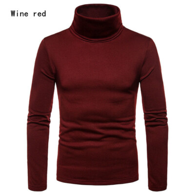 Men Winter Pullover Turtle Neck T-shirt Solid Slim Fit Tops Warm Long Sleeve