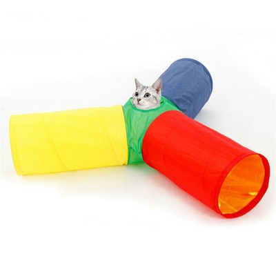 Pet Cat Toy Tunnel CONTRAST COLOR Cat Kitten Rabbit Foldable Funny 3 Ways Tunnel