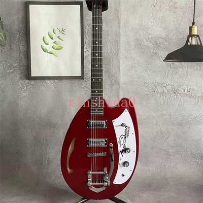 Red May Queen Electric Guitar Egg Shaped F Hole H-H Pickup Chrome Hardware